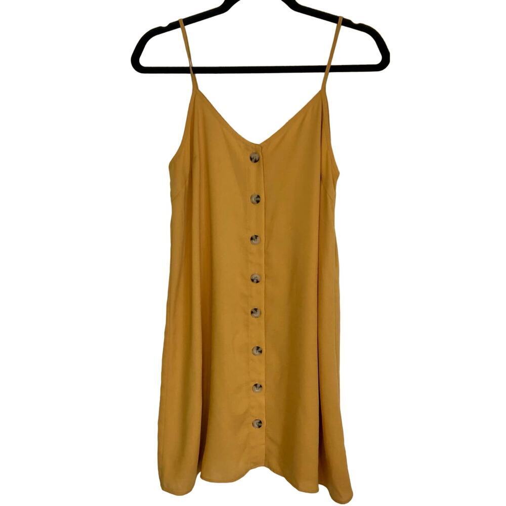 Paper Crane Women's Small Spaghetti Strap Golden Yellow Dress Button Front